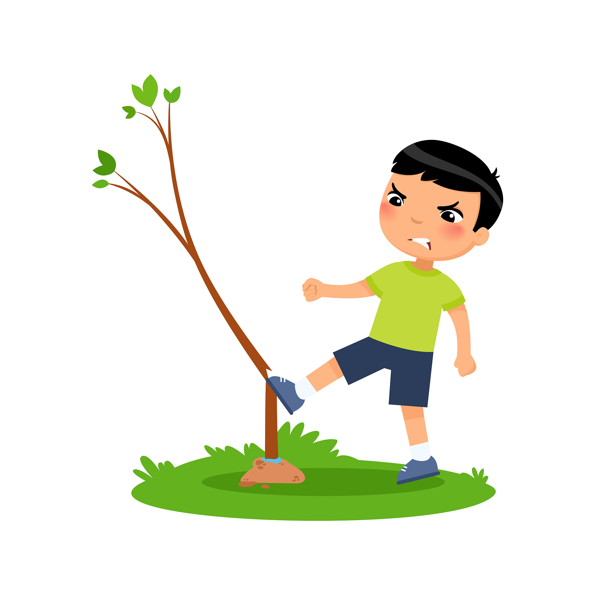 Мальчик ломает дерево
